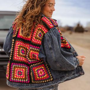 Signature 8 Oversized Crochet Square Denim Jacket - Women's Coats