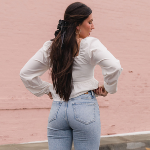 Image from Instagram User on 7 Feb 2024 with caption: jeans to love 🥰 #FortheStyledLife 
.
.
.
Blue Blush Rosette Cropped Peplum Top - SKU 550443
BKE Billie Cropped Straight Stretch Jean - SKU 165903
London Rag Faux Leather Western Ankle Boot - SKU 972023