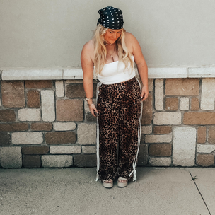 Willow & Root Leopard Print Wide Leg Pant - Women's Pants in Brown